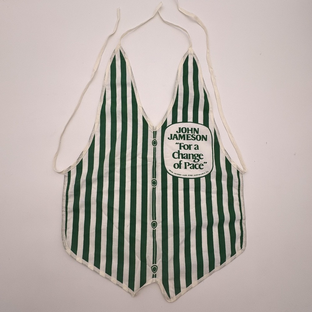 Vintage John Jameson Apron Mens One Size Green Striped Whiskey‎ Bar Advertising